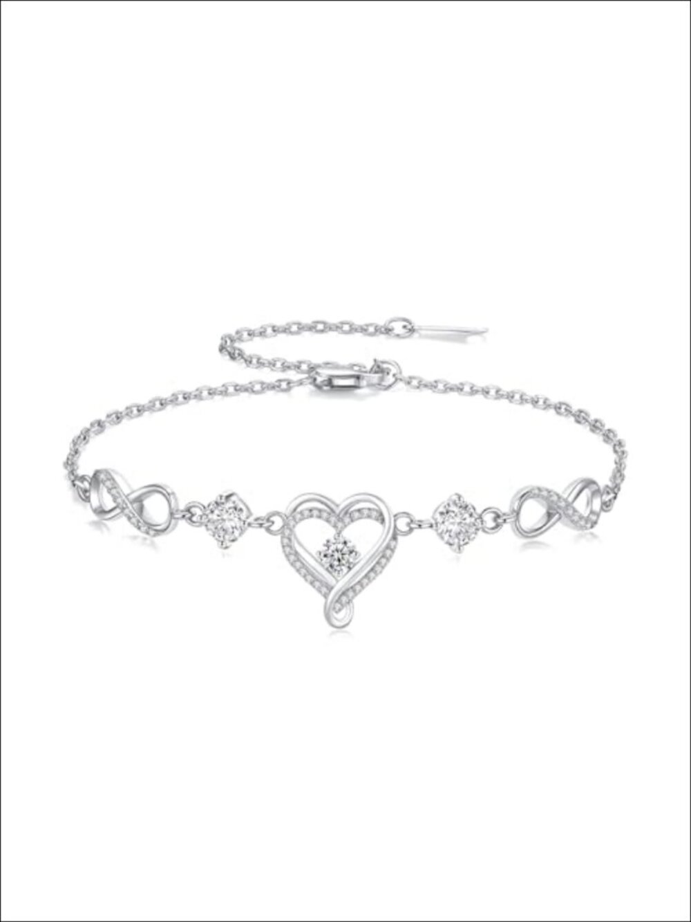 S925 Sterling Silver Infinity Heart Birthstone Bracelet Adjustable Gift